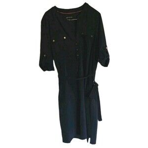 Jones New York Belted Black Shirt Dress Womens Size 14 Midi Buttons Business